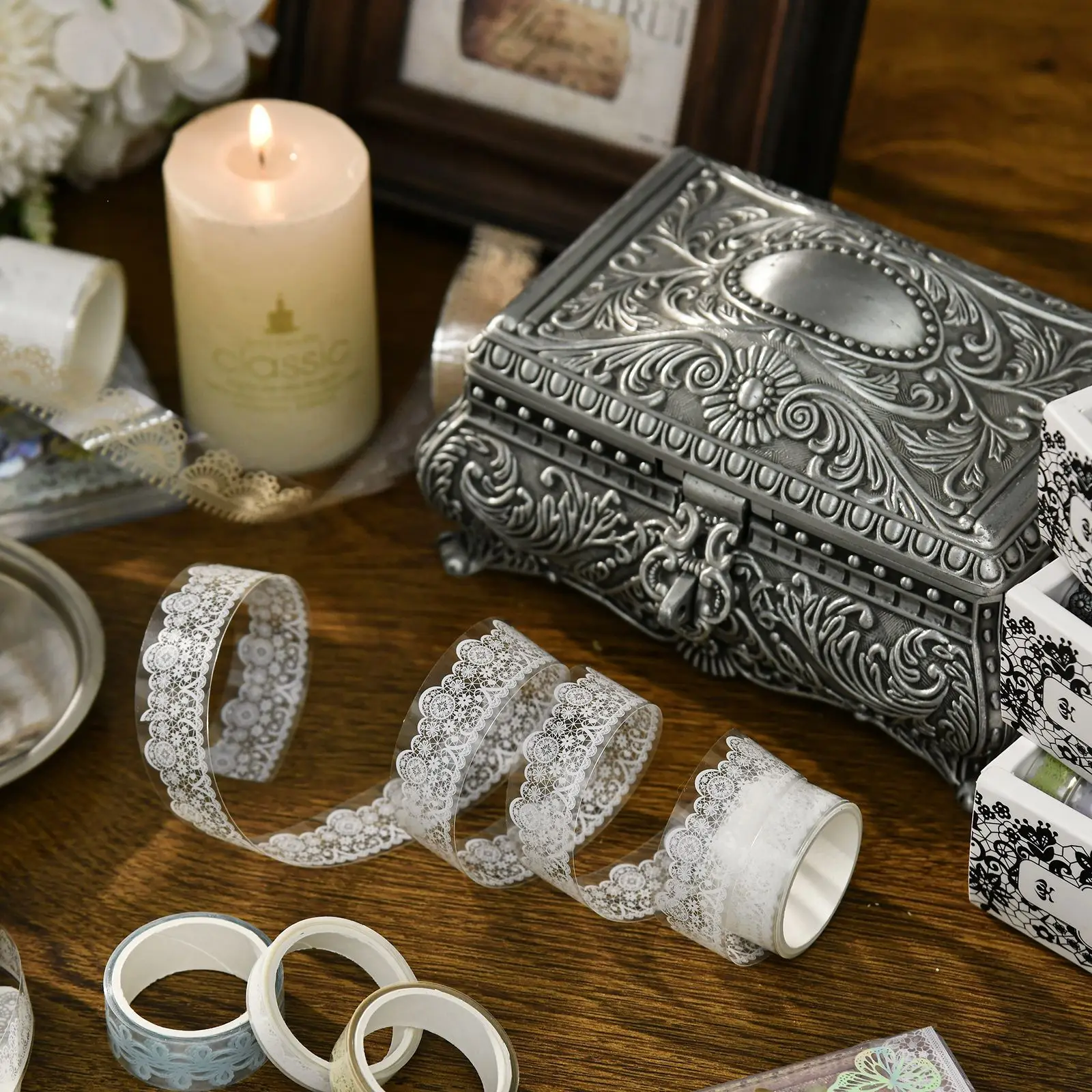 Transparent vintage lace pet deco tape for scrapbooking diy handcraft decoration