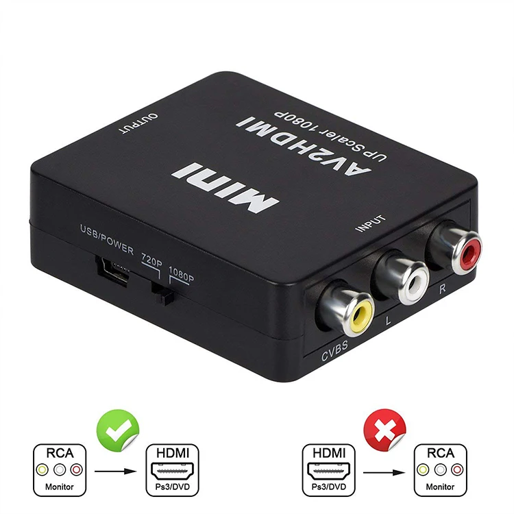 AV to HDMI Converter Adapter, RCA to HDMI Adapter, RCA to HDMI Cable for PC Laptop Xbox PS3 PS4 TV STB VHS VCR Camera DVD