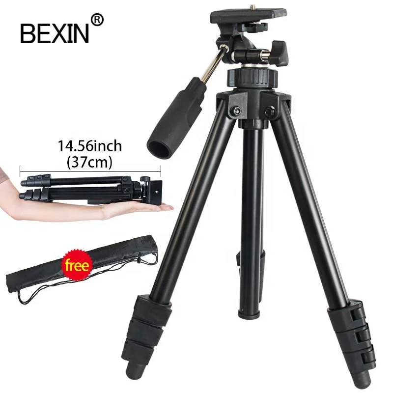 
BEXIN Portable Tripod Travel Lightweight with 3-way Head Aluminum Alloy Tripod Legs for SLR Micro Single Camera Card Machine 