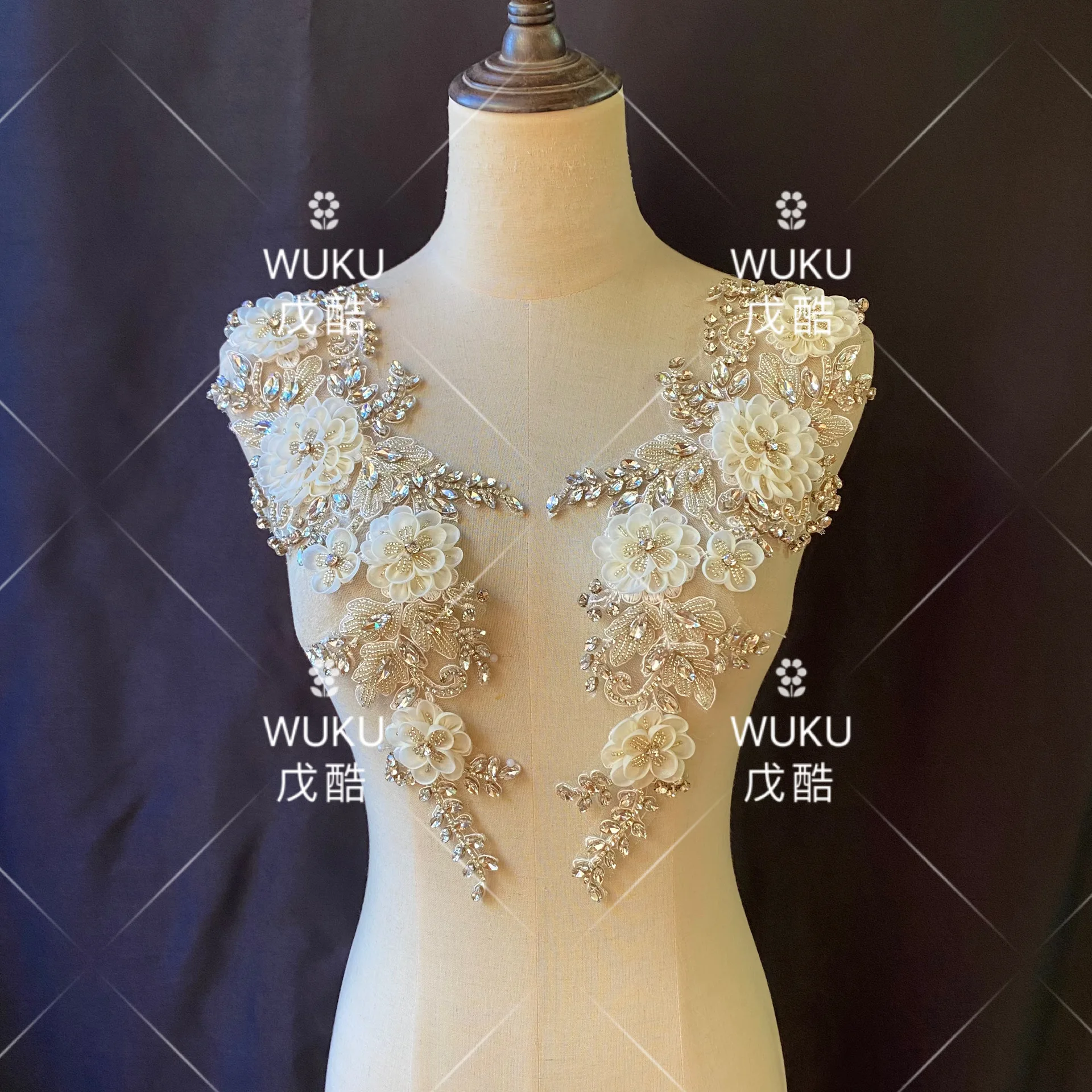 hand make fabric flower lace applique patch  free sew on decoration