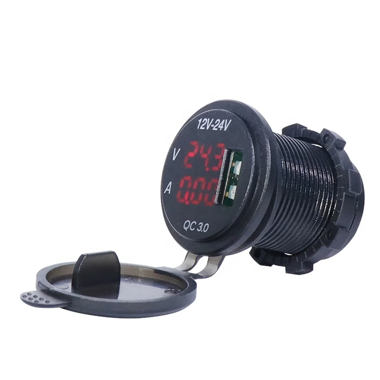 QC3.0 Fast Charger  24V Car Panel Voltmeter Ammeter USB Car Charger with Universal LED Digital Voltmeter Ammeter