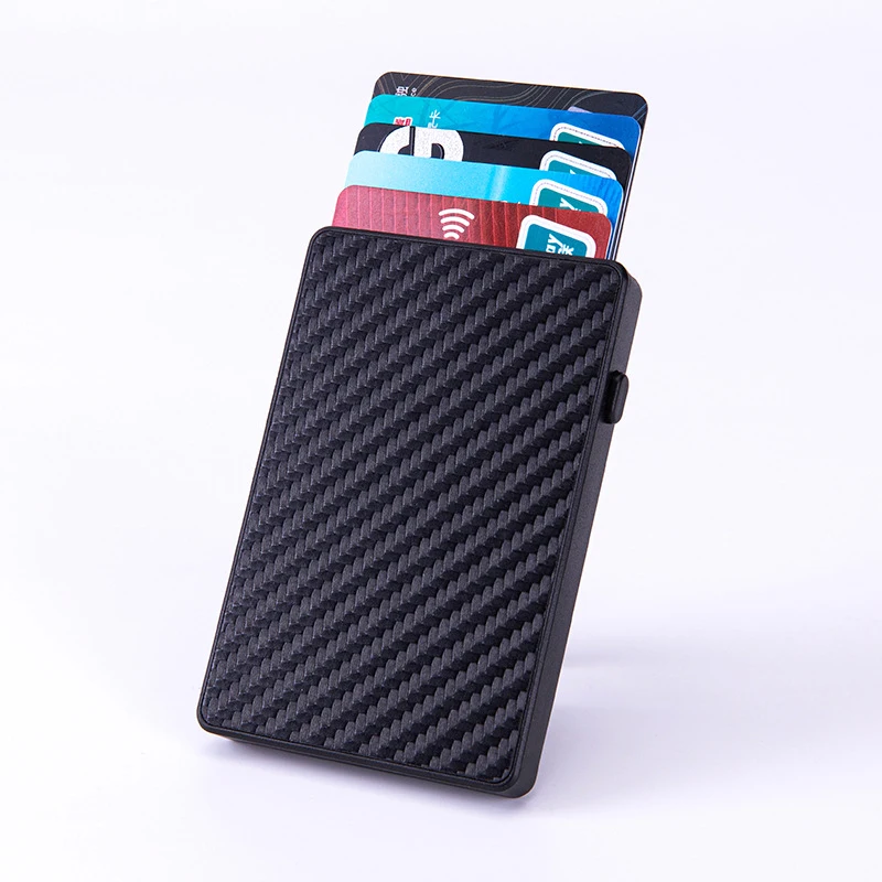 Anti-theft brush right side switch automatic card box Anti-degaussing carbon fiber card holder Aluminum alloy push card box