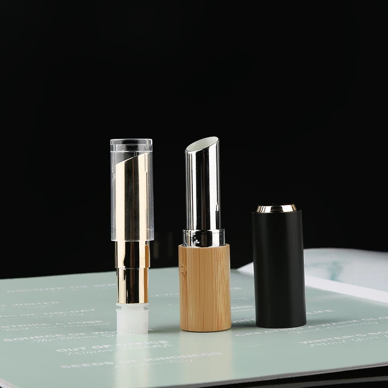 Replaceable Bamboo Lip Pomade Lipstick Bamboo Container with Plastic Inner Recycle Lipstick Tube Cosmetic Packaging