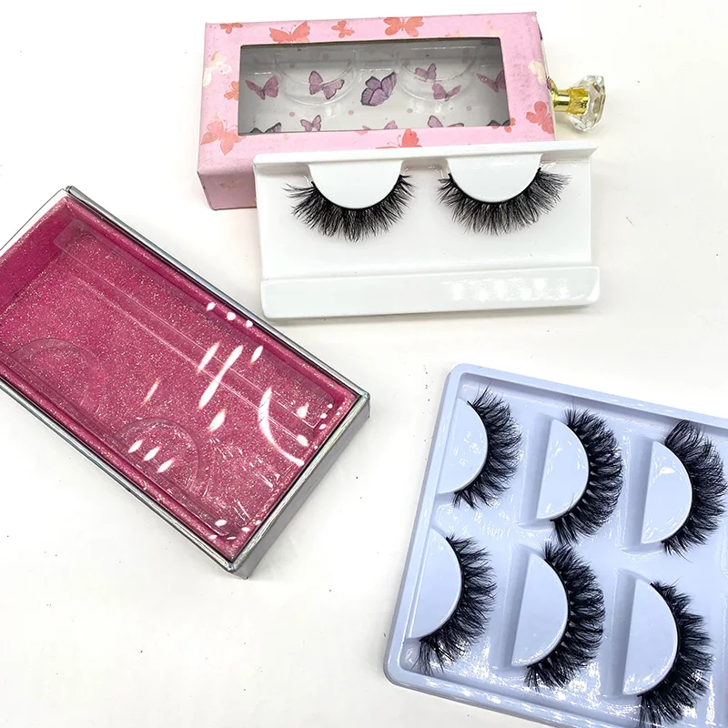 Free Sample Russian Strip Lashes Natural Fluffy Plant Fiber 3D Faux Mink Eyelashes D Curl Strip Eyelash Dramatic 25MM Mink Lash