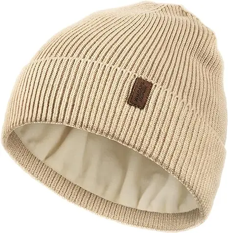 Fashion Manufacture Warm Fleece Lined Beanie Soft Satin lined Knit Hat Ski Cuffed Cap Winter Beanie Hats for Men Women hat