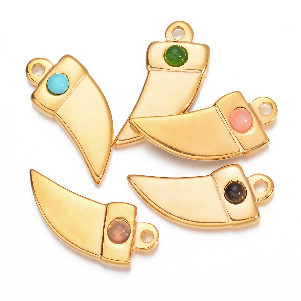 Chic Stainless Steel Natural Stone Dagger Pepper Pendant for Necklace Bracelet Dangle Charms Jewelry DIY Making Supplies