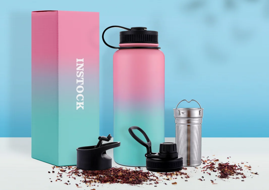 3 Lids (Straw Lid) Leak P BPA Free 18oz 22oz  32OZ  stainless steel water bottle with tea infuser Double Wall Vacuum Insulated