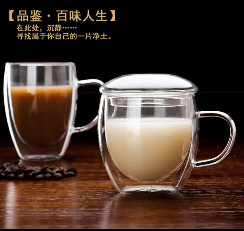 Heat-resistant double-layer tumbler High borosilicate with handle tumbler Creative office cup Glass coffee cup mugs