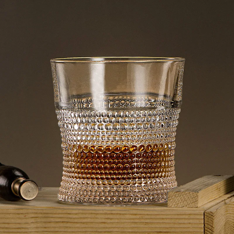 300ml European Custom Lead Free Crystal rock snifter Whiskey Embossed Glasses for Bar Party