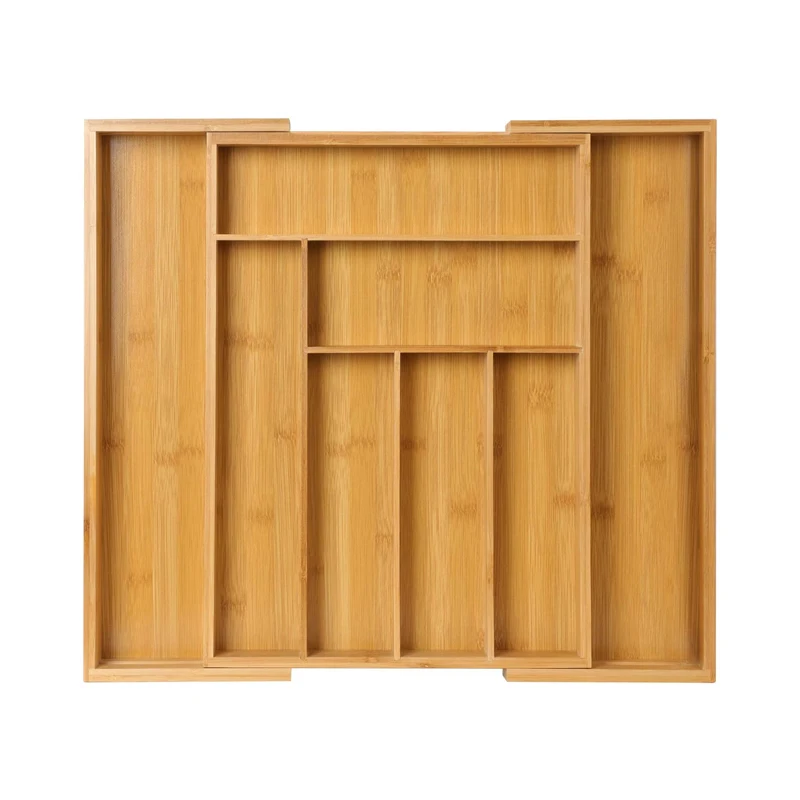 Регулируемый лоток для столовых приборов бамбуковый расширяемый органайзер посуды