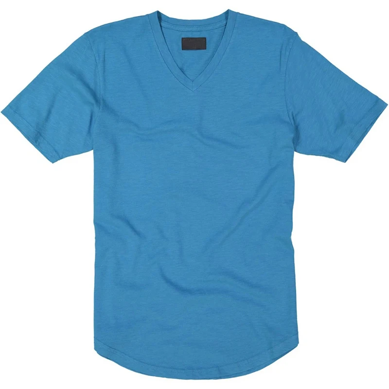 Мужская футболка с V-образным вырезом и изогнутым подолом