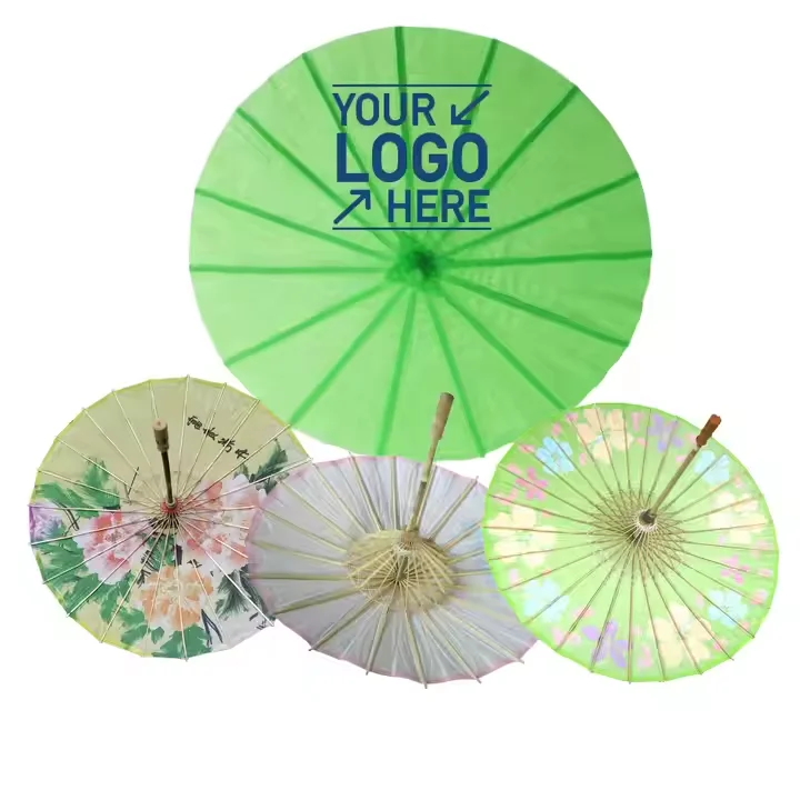 Chinese Classical Style Decorative Flower Oil Paper Fabric Umbrella Bamboo Craft Silk Cloth Umbrella