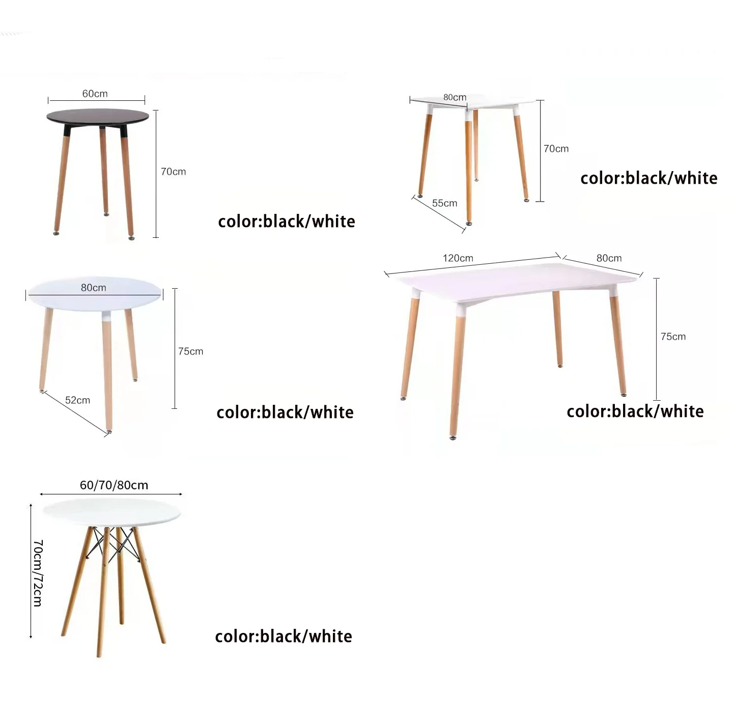 Hot Sell Nordic Modern Black White Tulip Design Mdf Wooden Top Install Dining Custom Small round tables for events party