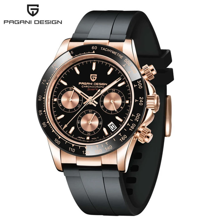 PAGANI DESIGN 1664 Relogio Watch New Quartz Wristwatch Luxury Sapphire Glass Sports Rubber Strap Chronograph Watch Men
