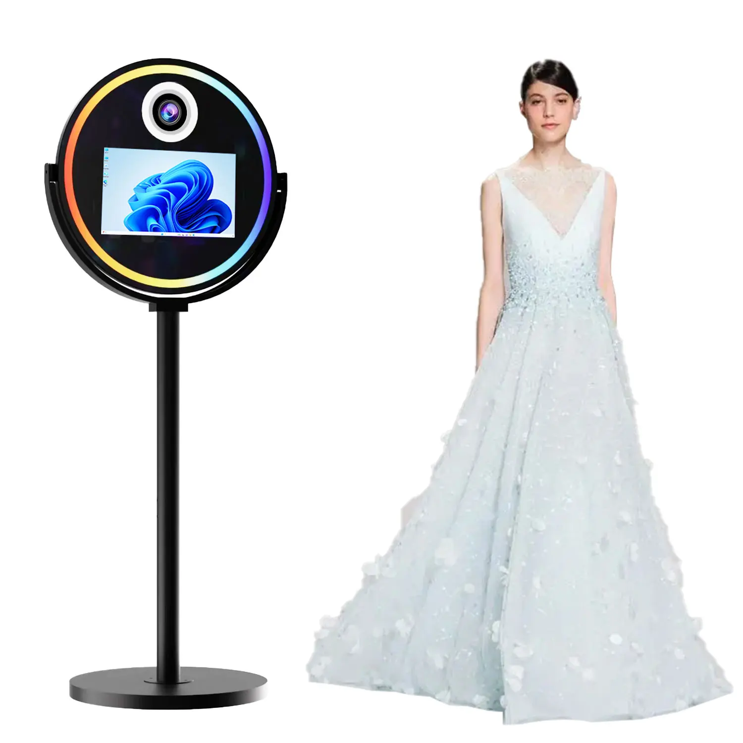 Oval  Photo Booth Machine 15.6 Inch Lcd Touch Screen With Printer Camera For Party Selfie Circle Mirror PhotoBooth