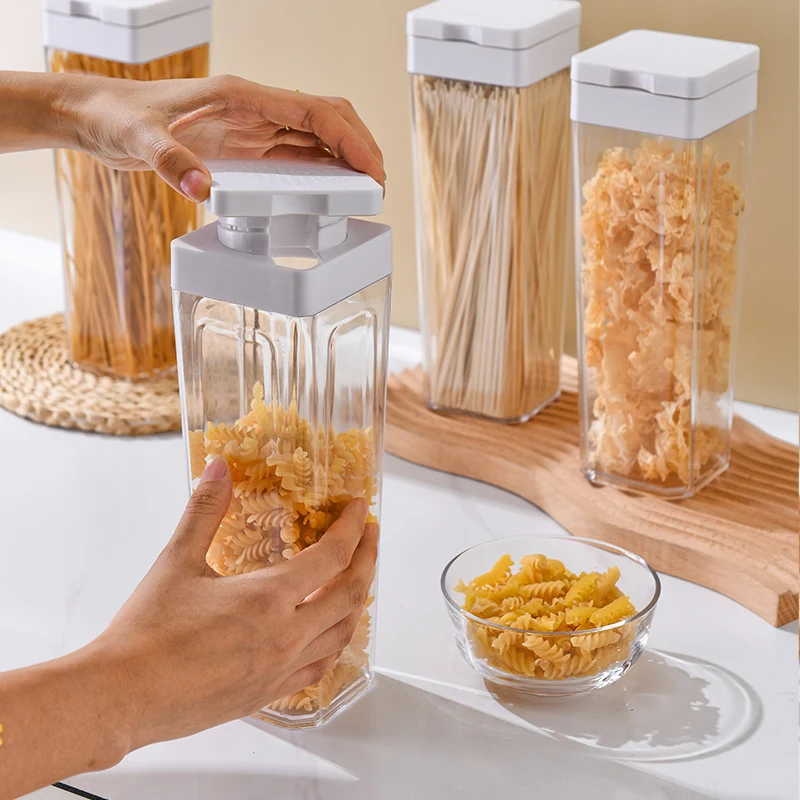Kitchen Pantry Stackable Airtight Cereal fridge Organizer Dry bulk Food Storage Container Grain Transparent Tank with lid