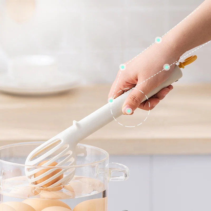 Pinmoo Kitchen New Plastic 3 In 1 Egg Beater Whisk with Pastry Food Tong Egg Clip Tong