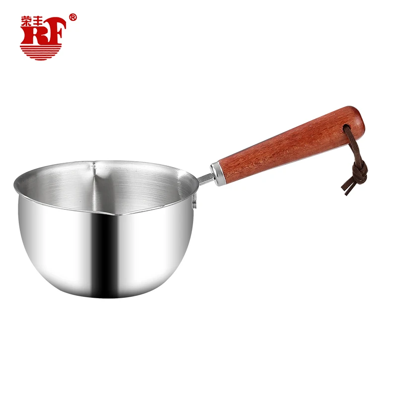 Rosewood Handle Mini Stainless Steel Frying Pan Oil Cookware Kitchens Oil Guide Ports Scale Design For Kitchen Fry Pan
