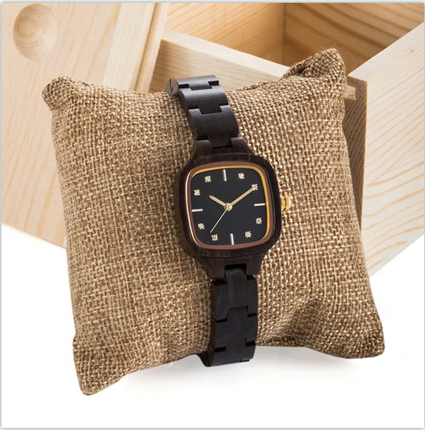 Exquisite Elegant Wrist Watch Bamboo Wooden Watch Square Quartz Wood Watch for Women Ladies