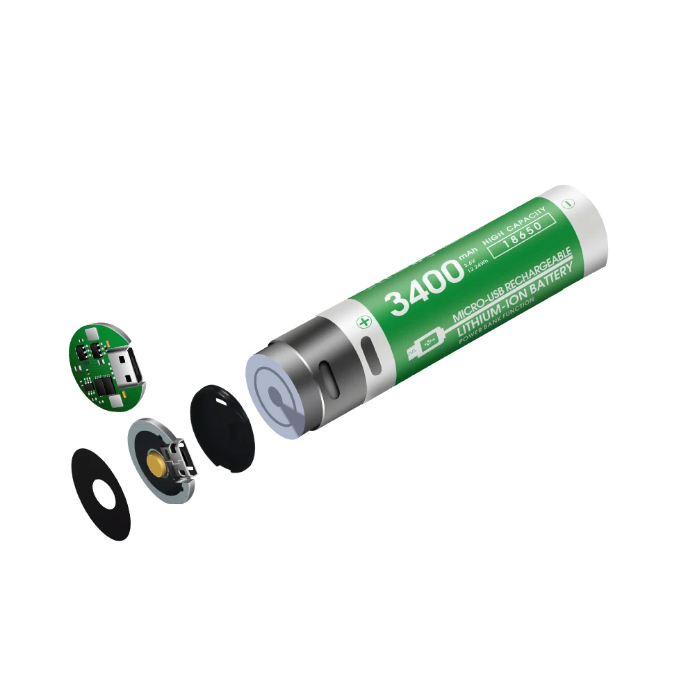 New micro USB Charging 3.7V 3400mAh Rechargeable 18650 li-ion battery