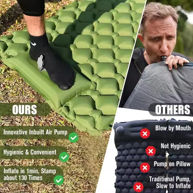 ultralight Double Sleeping Pad for Camping Upgraded Inflatable  with Pillow Camping Sleeping Mat for Backpacking Hiking
