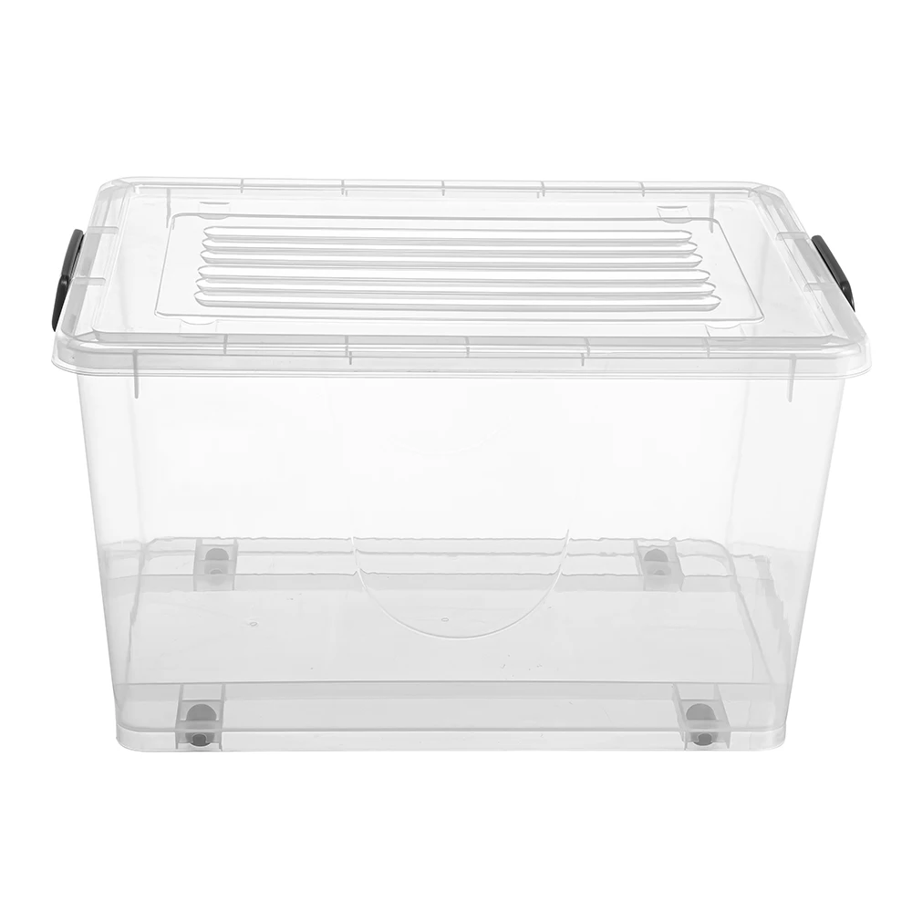 62L clear wheel storage box with Black Clips