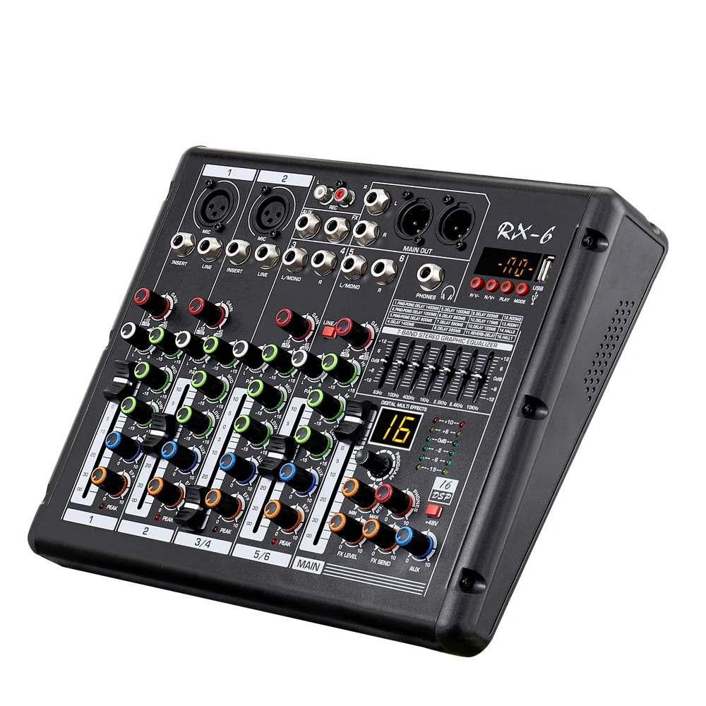 RX6 16 сцены DJ микшер аудио 4 канальный микшер Профессиональный микшерный пульт dsp эффект USB BT