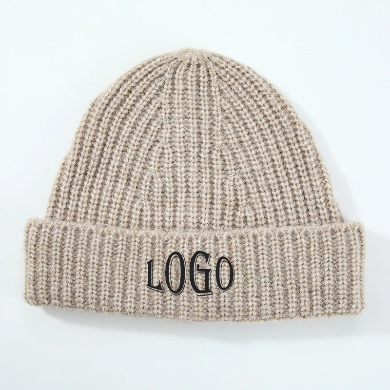 Custom Unisex Knitted Hat With Embroidery Logo Solid Trendy Beanies Popular Warm Hat For Men And Women With Customized Logo