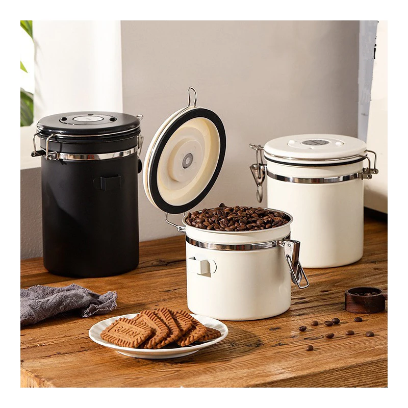Stainless Steel Kitchen Food Storage Container with Date Tracker and Scoop for Grounds Coffee Beans Tea Flour Cereal Sugar