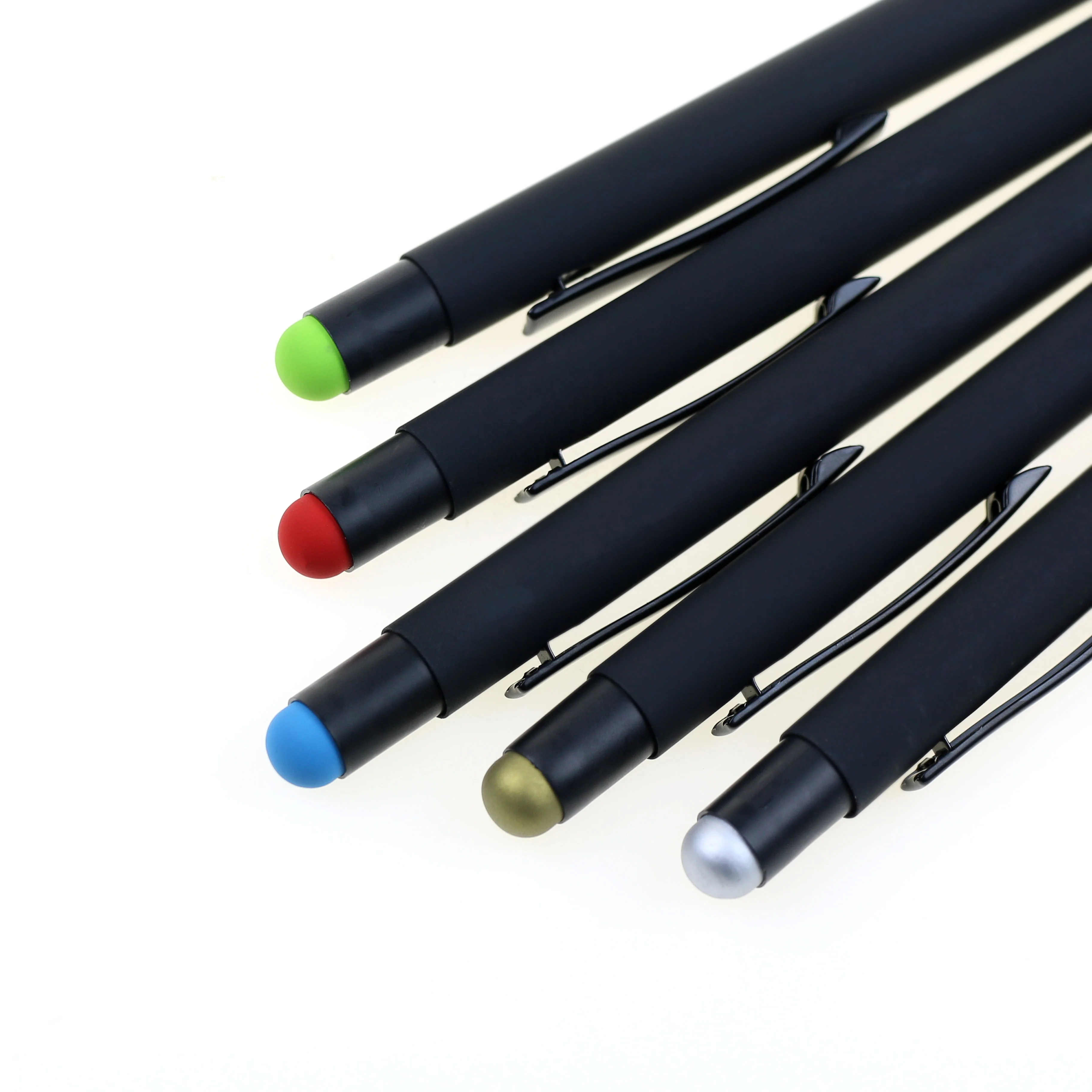 Shiny Colorful  Engraved Logo Rubber Coated  Metal Ballpoint Stylus Pen Click Pen With Custom Logo