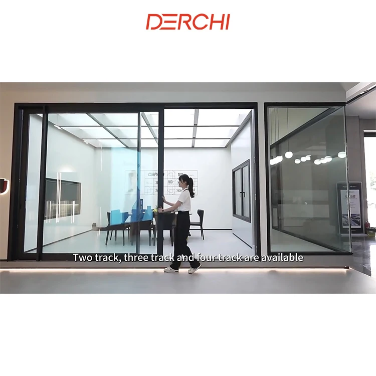 DERCHI NFRC Florida Soundproof Pocket Doors Sensor Frameless Aluminum Interior Noiseless Sliding Glass Patio Doors With Screen