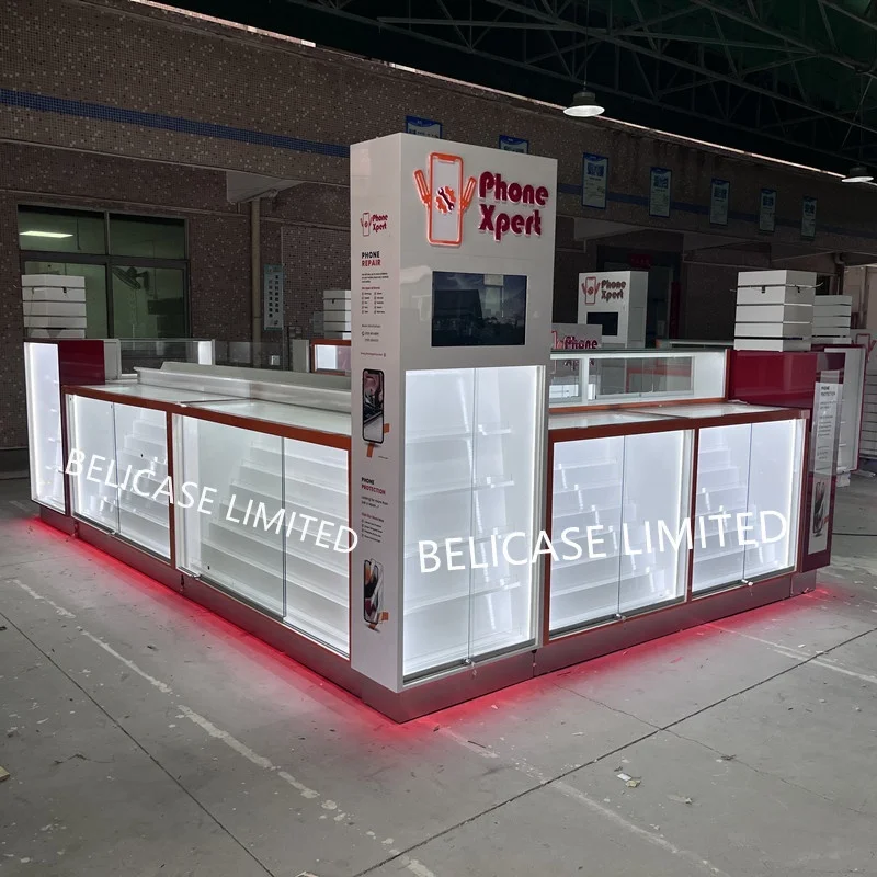 Customized Cell Phone Case and Accessories Repair  Kiosk Shop Display Showcase Cabinet with LED Light Mobile Phone Kiosk