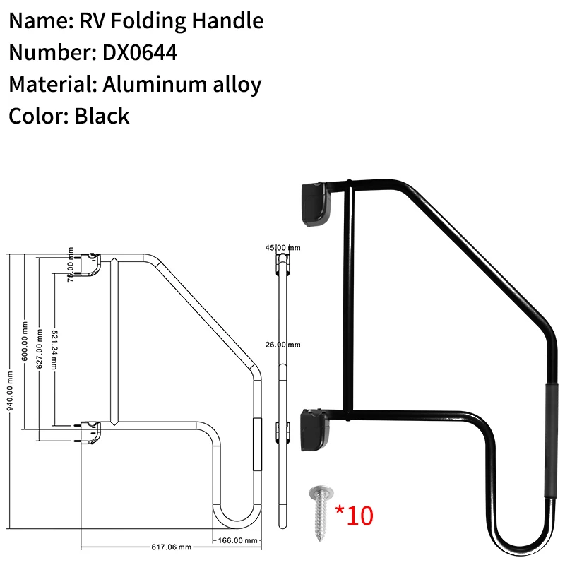TYTXRV New Design RV Door Handle Handrail Anti-Rust & Anti-Slip Aluminum Foldable Entry Door Handle for Yacht Auto Caravan