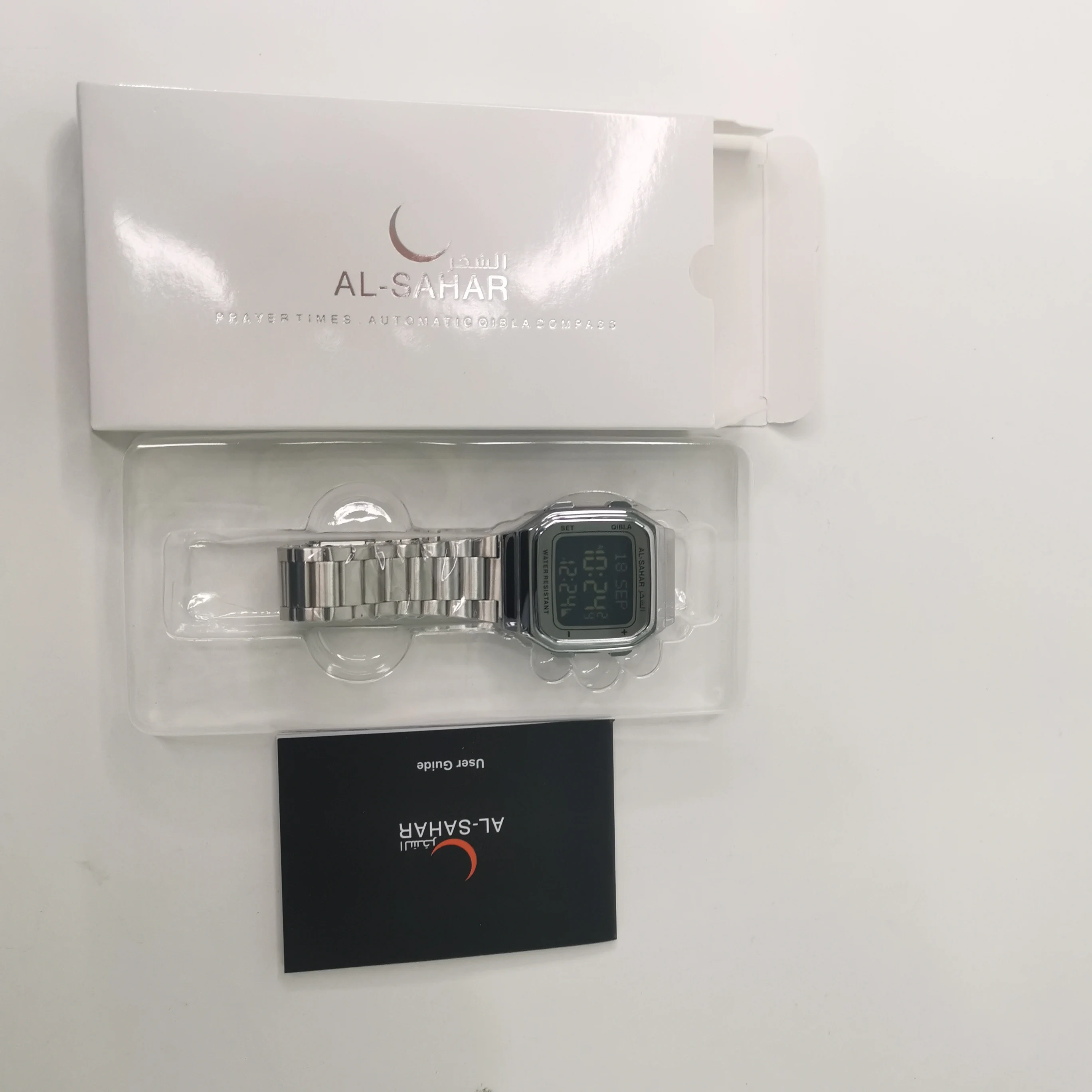 Al-sahar Classic Alloy Case Stainless Steel Strap Digital Muslim Azan Watch AS-A04 For Islamic Woman Man Prayer Azan Timepieces