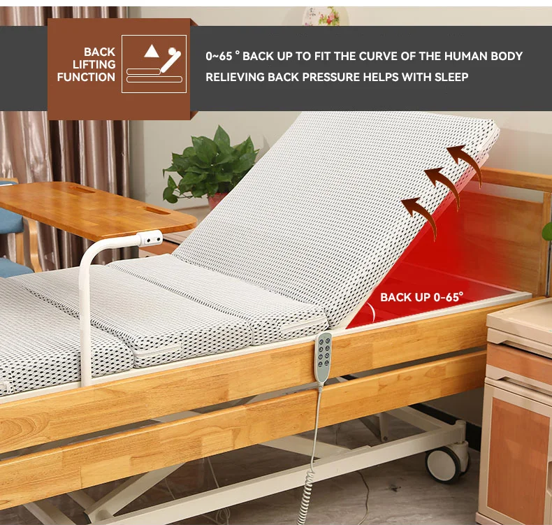 High Quality Multifunctional Solid Wood Electric Home Care Nursing Bed Aged Care Bed With Remote Control