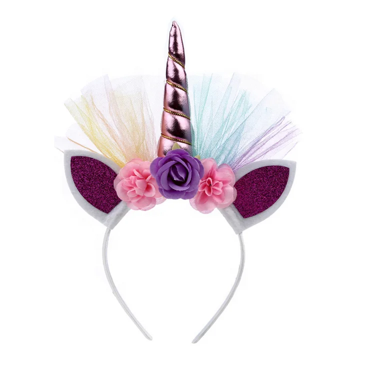 Kids Hair Band Accessories Flower Rainbow Unicorn Headband For Party Birthday Decorations