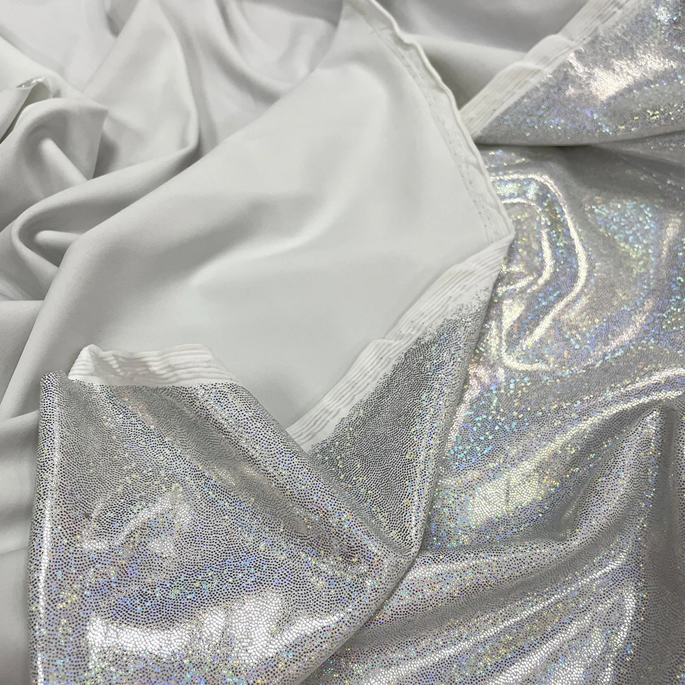China Wingtex spandex dance wear leggings nylon holographic silver foil print fabric