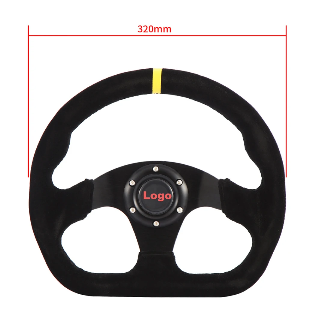 Custom 13 inch 320MM D Shaped Leather Racing Steering Wheel with Yellow Stitching