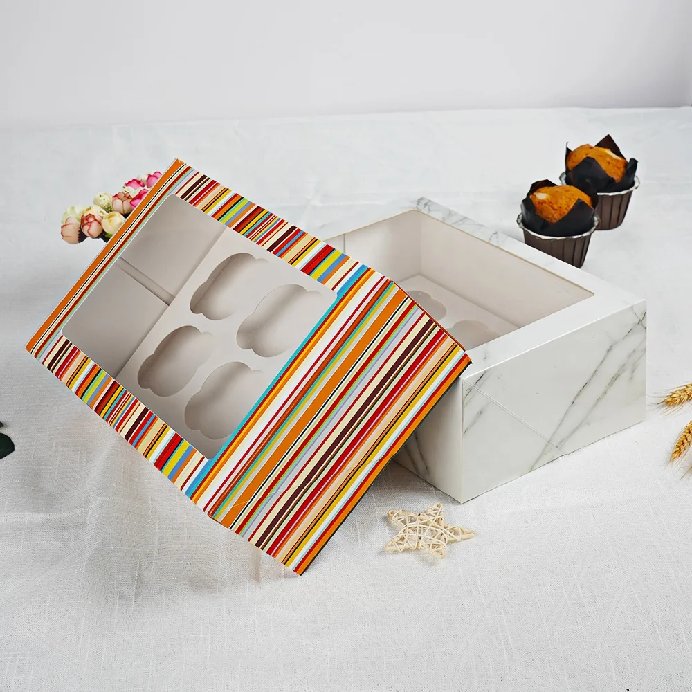 Custom Printed 2 4 6 12 Holes Wedding Christmas Baking Packaging Boxes Mini With Window Paper Cupcake Transparent Boxes
