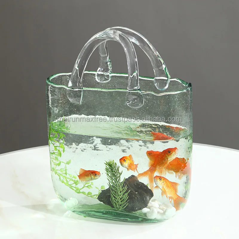 Home Decoration Transparent Hydroponic Flower Arrangement Bag Hand Basket Glass Vase Crystal Creative Vase