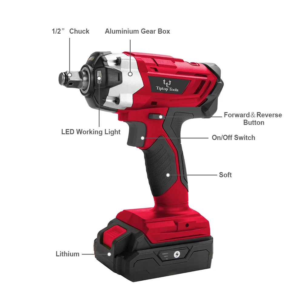 Best Selling 18V 2.0Ah Li-ion Battery Powered Portable High Torque 1/2 inch Cordless Electric Impact Wrench Set For Sale