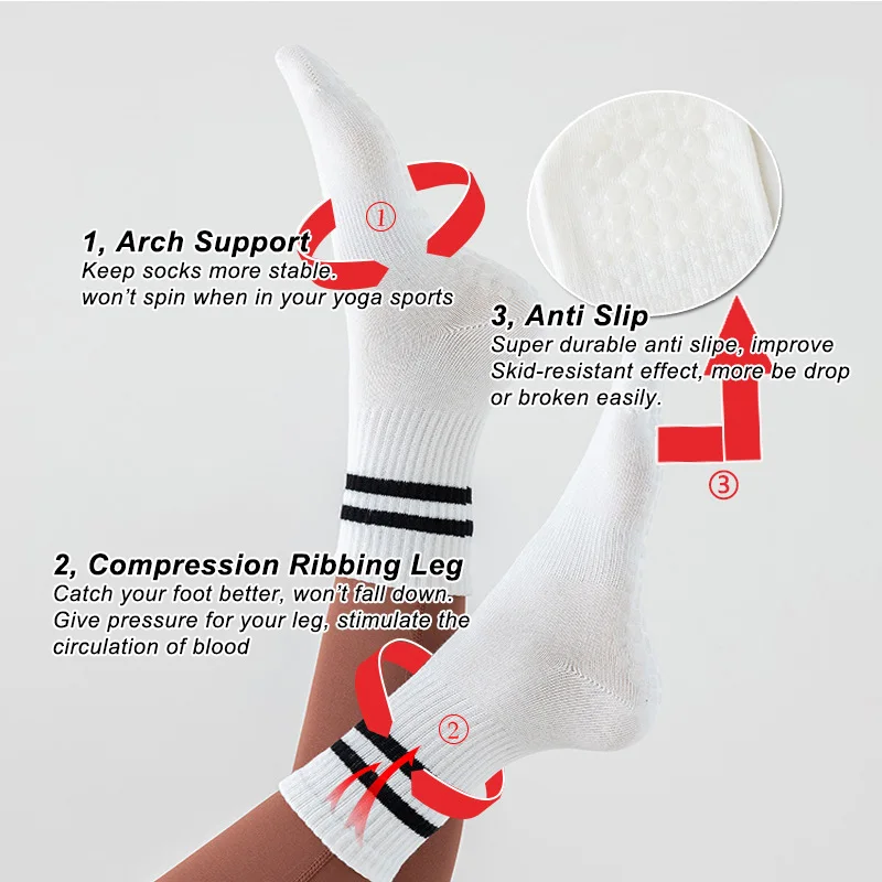 Wholesale Bamboo Cotton Crew Anti Slip Dance Grip Non Slip Gel Bottom Pilates Reformer Yoga Pilates Socks For Women