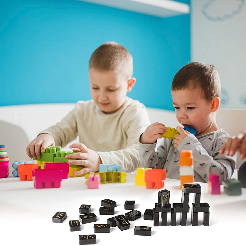 Rune  Silicone resin Epoxy Casting Alphabet Symbol Word Molds for Divination Dominoes Building Blocks Stacking Puzzle Soaps