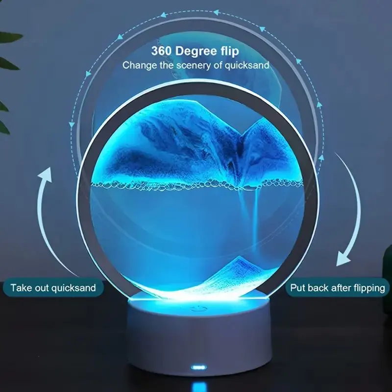 3d Dynamic Moving Sand Picture Quicksand Painting Table Lamp Decorative table lamp Living room lamp