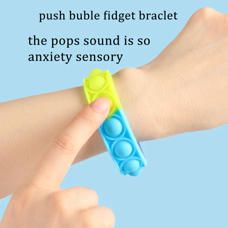 stress set silicone sj rainbow sensory fun kid band pulseira watch wristband pulsera push bubble pop fidget toy bracelet