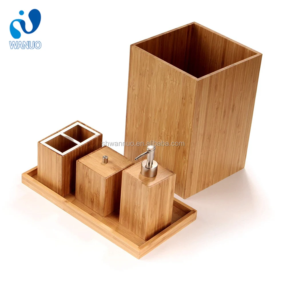 WanuoCraft Premium Bedroom Bathroom Bamboo Bath and Vanity Elegant Accessories Set for Home Hotel