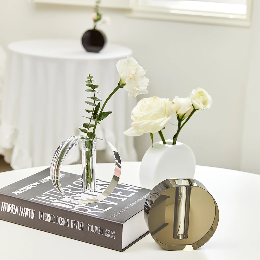 Quality Assurance Home Accessories Black Crystal Glass Vase Wedding Tabletop Decor Nordic Style Crystal Vase