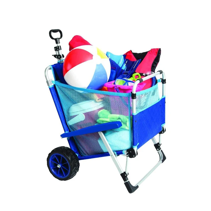 150kgs Tool Trolley Wagon Beach Trolley Cart with 4 Balloon Beach Wheels Folding Camping Fishing Chair Beach DAY Lounger Metal
