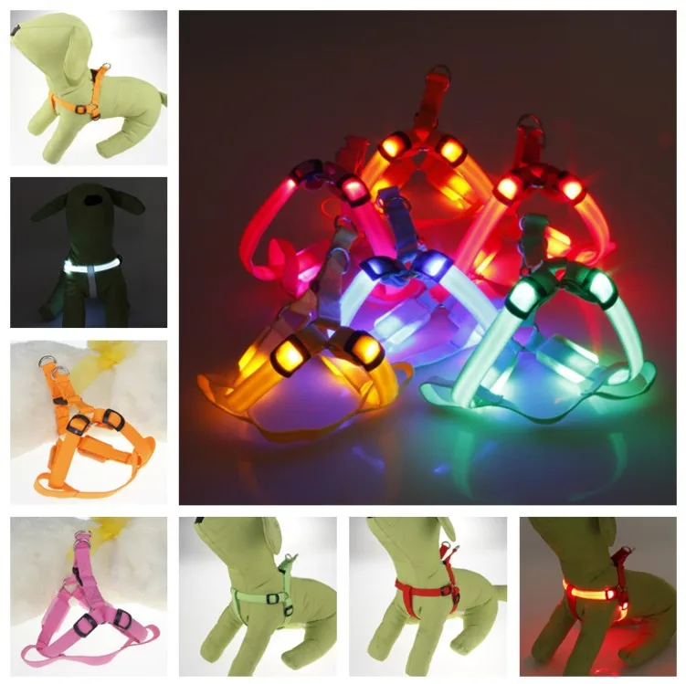 Led Polyester Fabric Dog Harness White Orange Night Safety Light Up Usb Rechargeable Led Dog Harness Vest