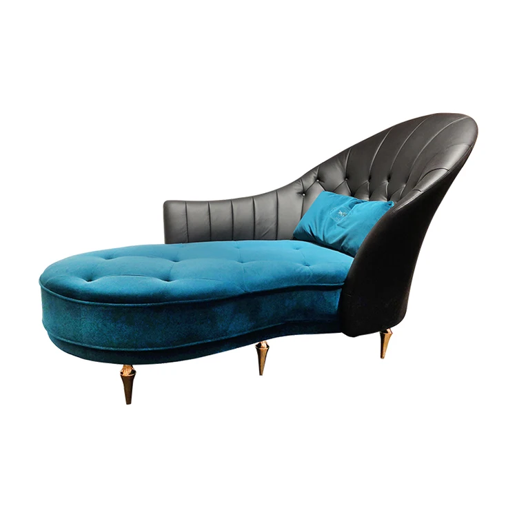 Italian Luxury Modern Leather Backrest Blue Flannel Single Sofa Chaise Restaurant Upholstery Lounge Chaise Lounge Chair